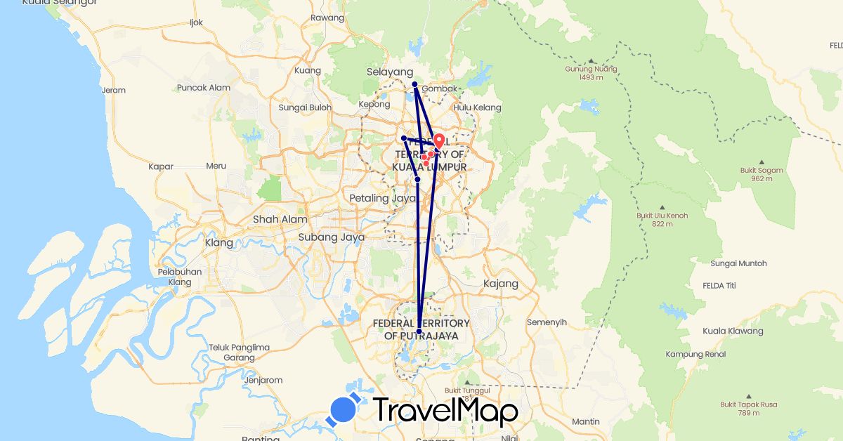 TravelMap itinerary: driving, hiking in Malaysia (Asia)